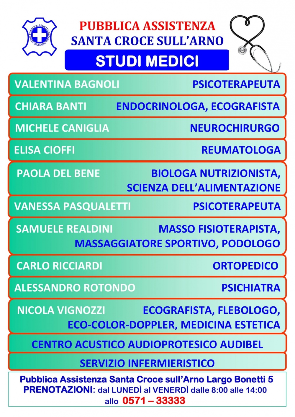 lista ambulatori pubblica assistenza santa croce sull'arno